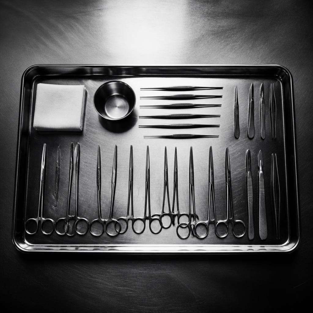 Sterile surgical instrument tray, overhead