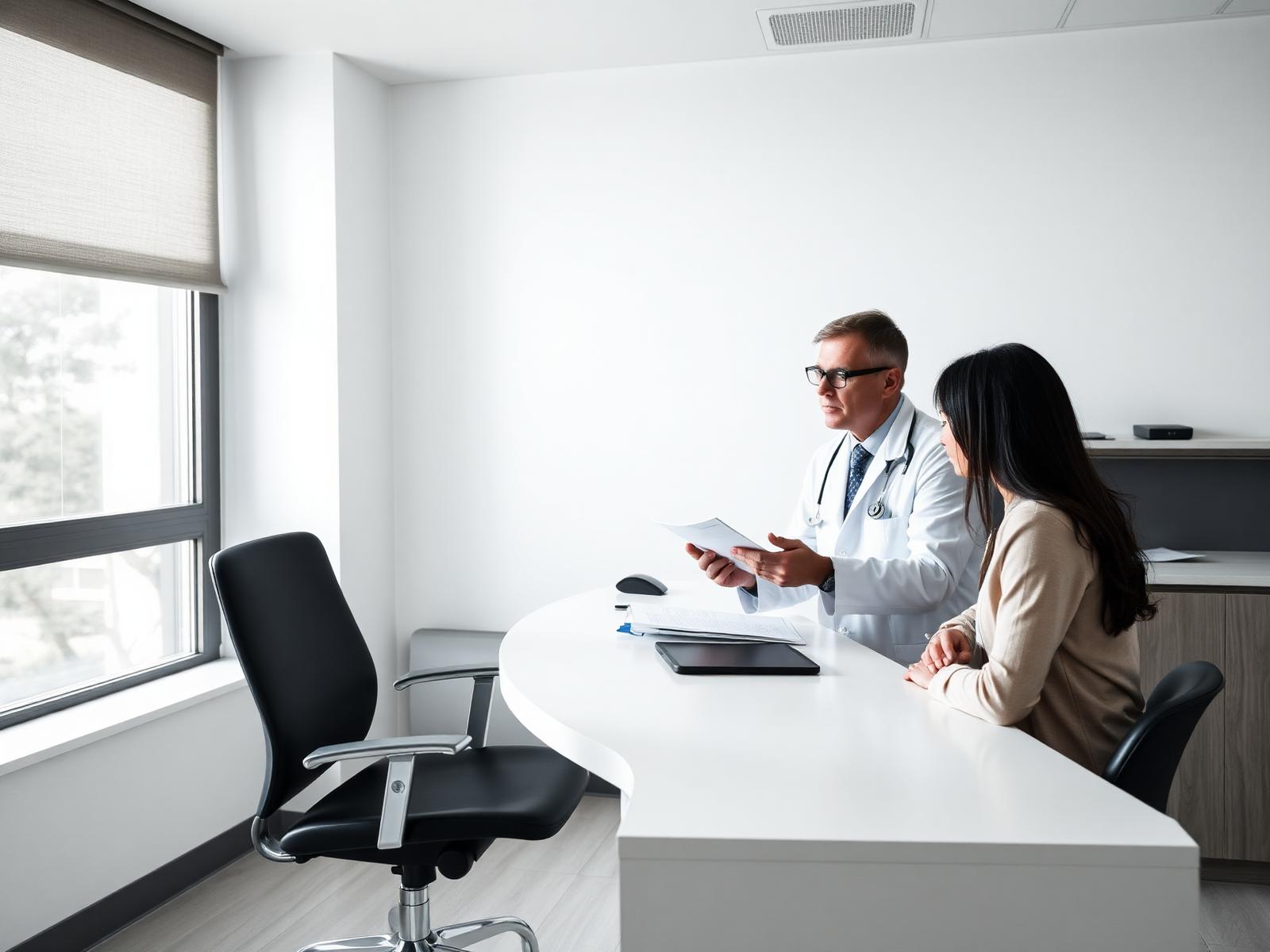 Physician reviewing a treatment plan with a patient in a consultation room