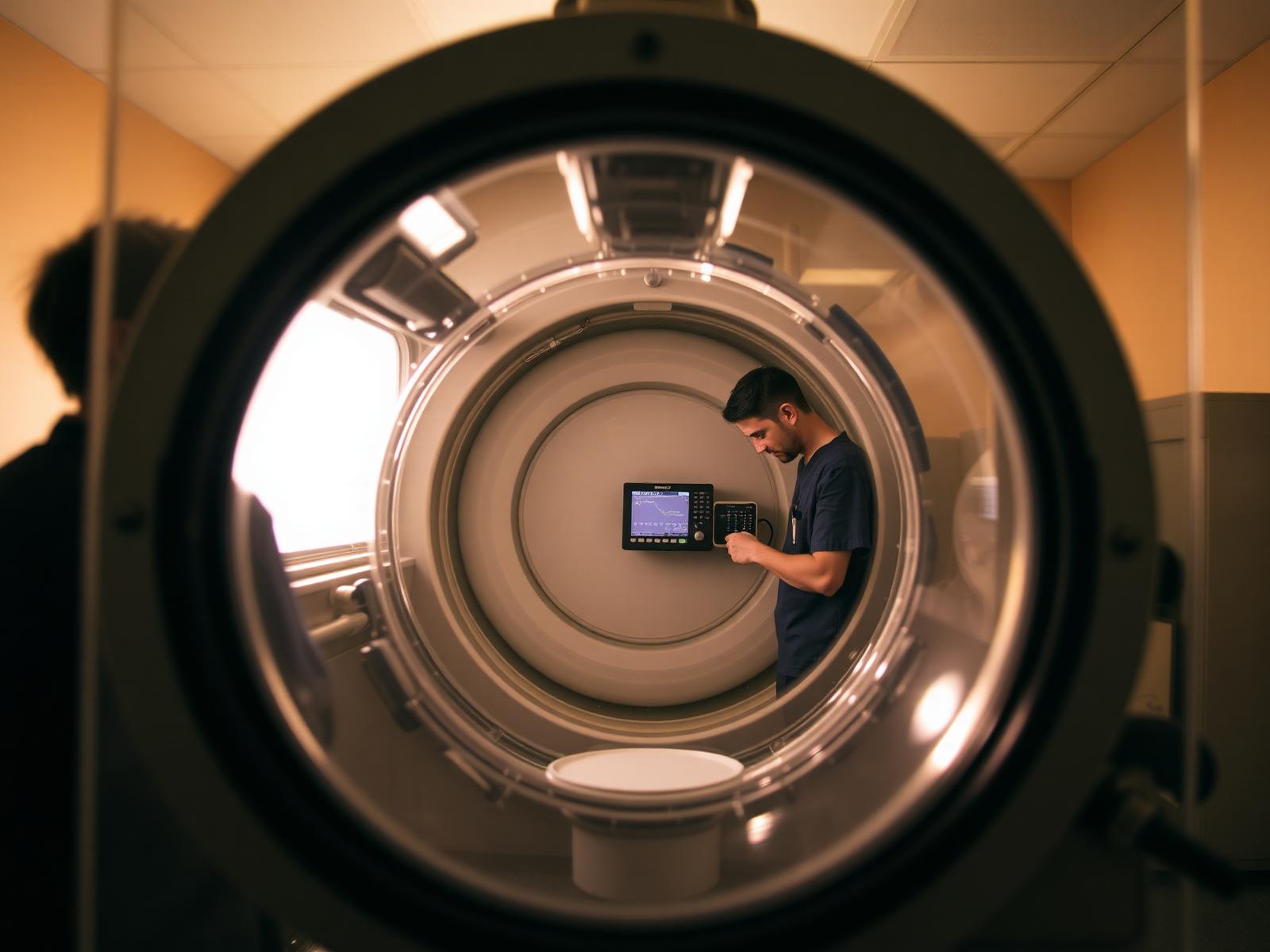 Clinician preparing a hyperbaric chamber for a scheduled session