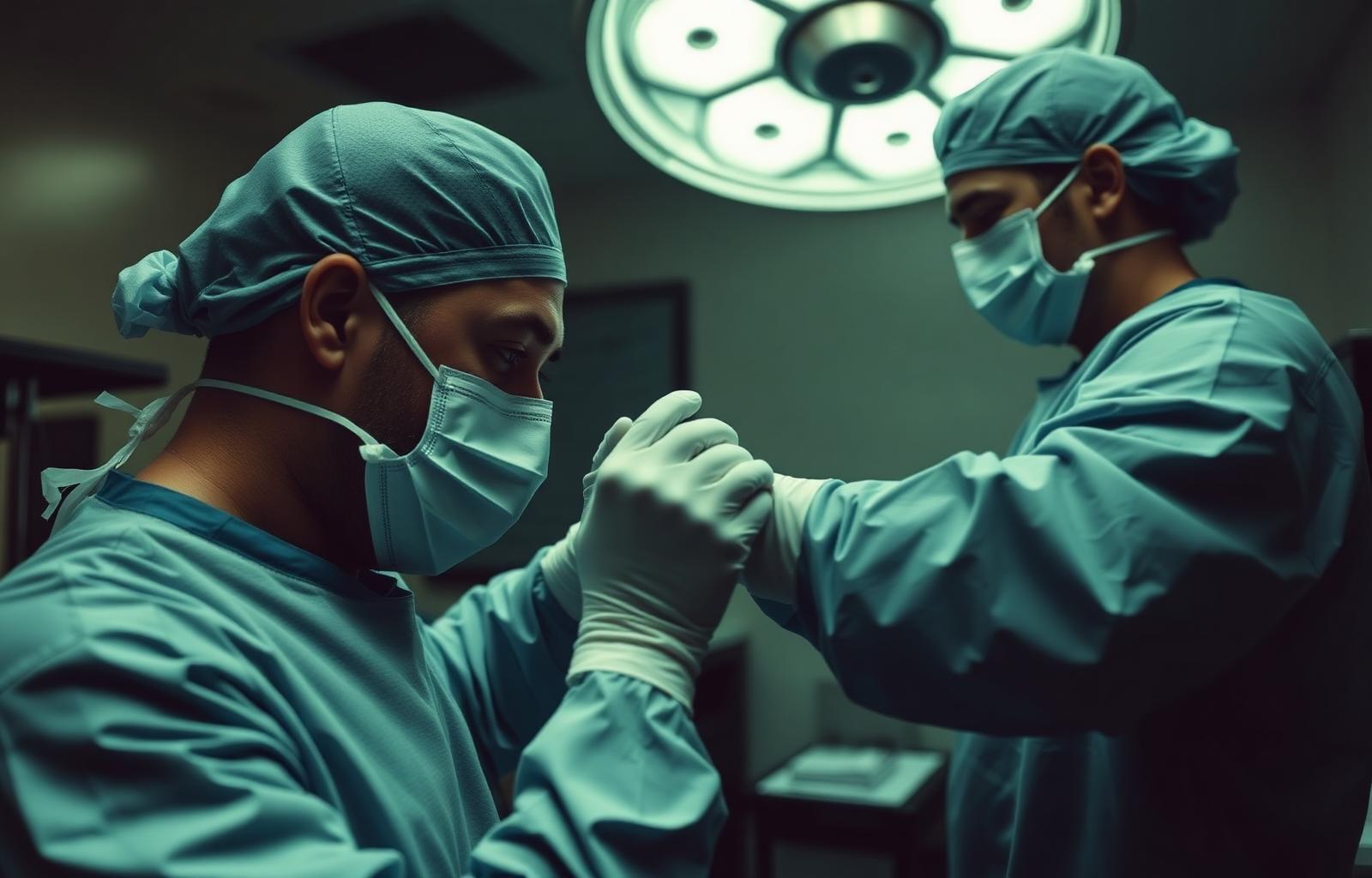 Scrub team gowning before a case